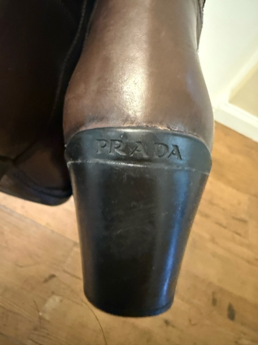 AUTHENTIC Prada Dark Brown Leather Mid-Calf Heel Boots with Box & COA Size 38 - Picture 7 of 10